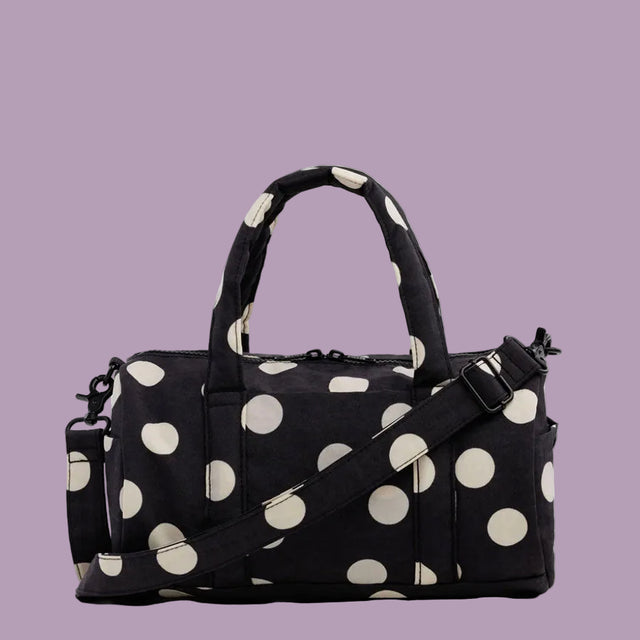 BAGGU Nylon Duffle Bag Black Cream Polka Dot
