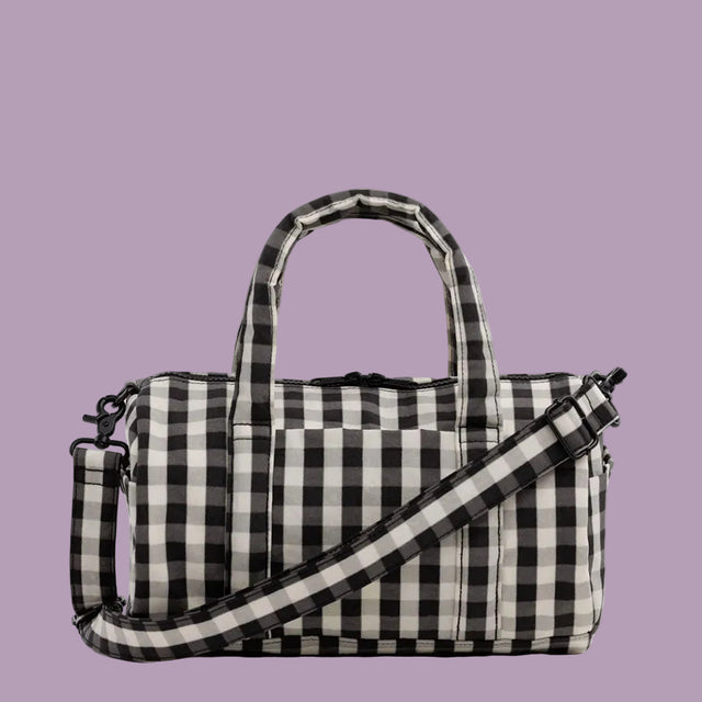 BAGGU Nylon Duffle Bag Black Cream Gingham