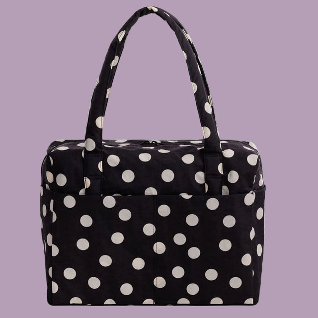 Baggu Cloud Carry-On Bag Black Cream Polka Dot