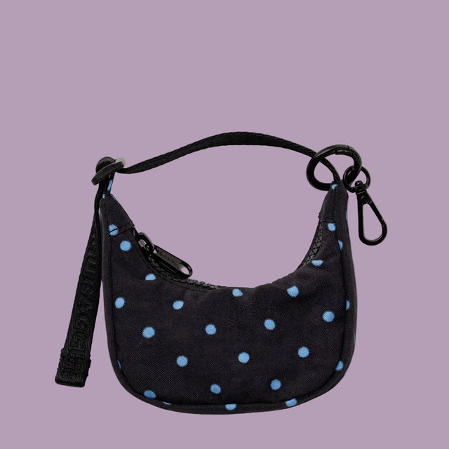 Baggu Crescent Bag Charm Black Blue Micro Dot