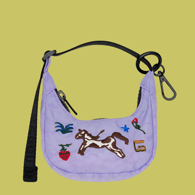 Baggu Crescent Bag Charm Embroidered Peony