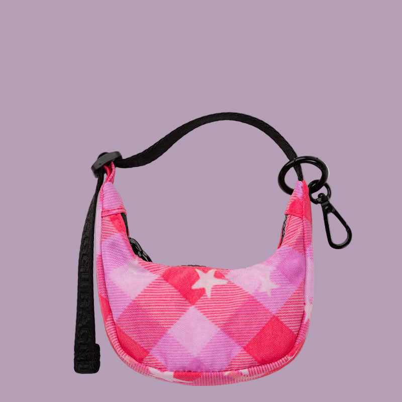 Baggu Crescent Bag Charm Pink Star Plaid