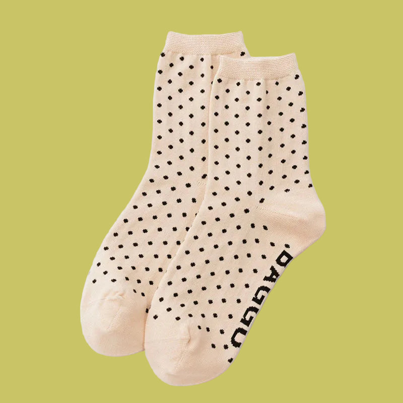 Baggu Crew Socks Cream Black Polka Dot