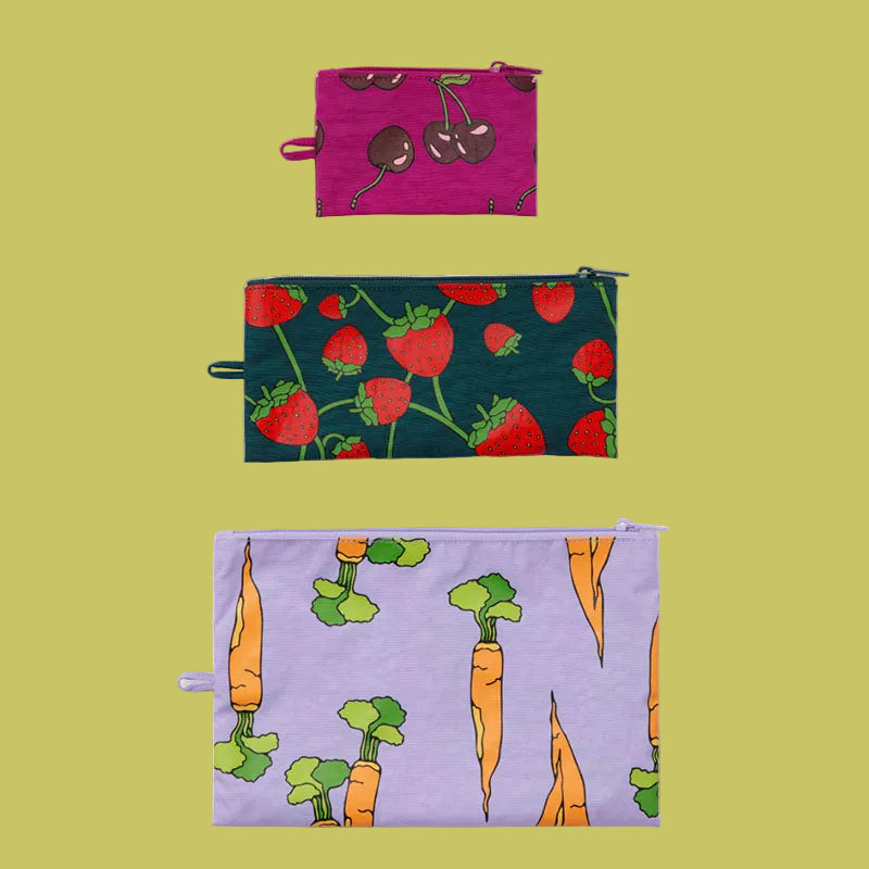 Baggu Flat Pouch Set - Carrots and Berries