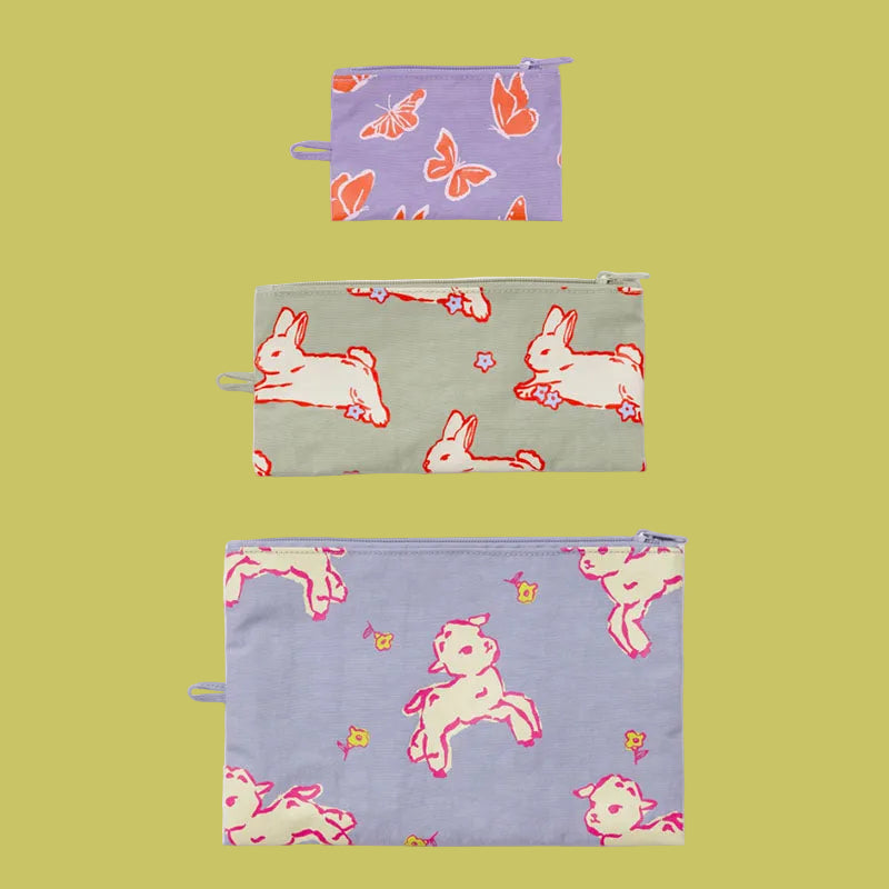 Baggu Flat Pouch Set - Spring Animals
