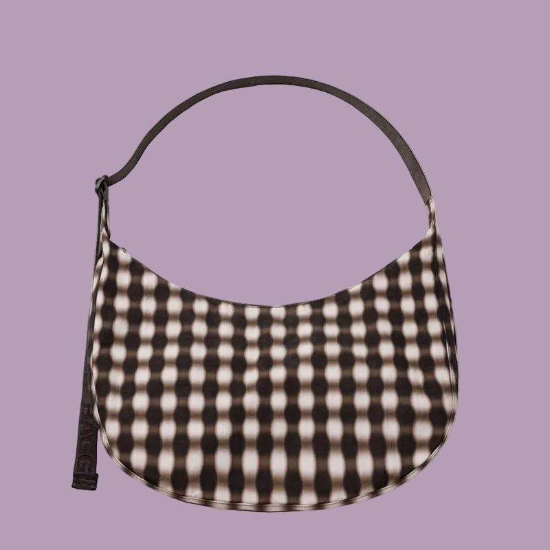 Baggu Large Crescent Bag - Blurred Gingham Brown
