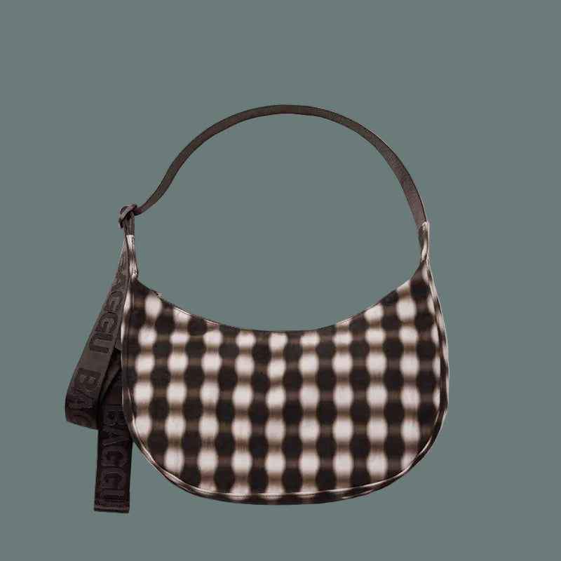 Baggu Medium Nylon Crescent Bag - Blurred Gingham Brown