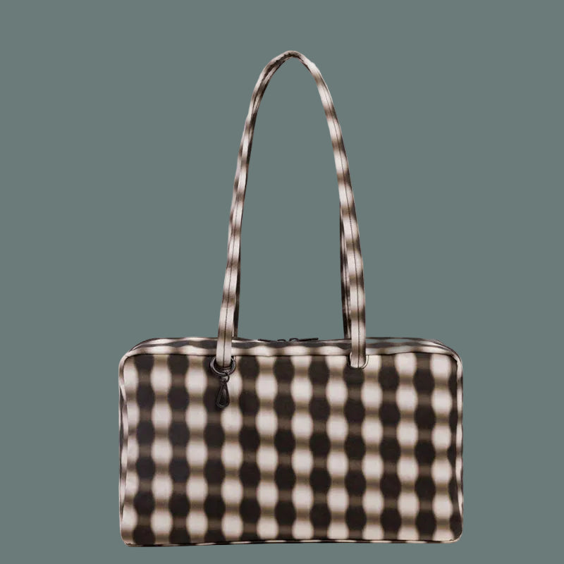 Baggu Medium Nylon Bowler Bag - Blurred Gingham Brown