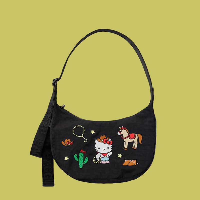 Baggu Medium Nylon Crescent Bag - Embroidered Hello Kitty Western