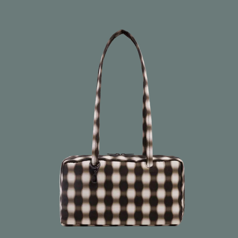 Baggu Nylon Bowler Bag - Blurred Gingham Brown