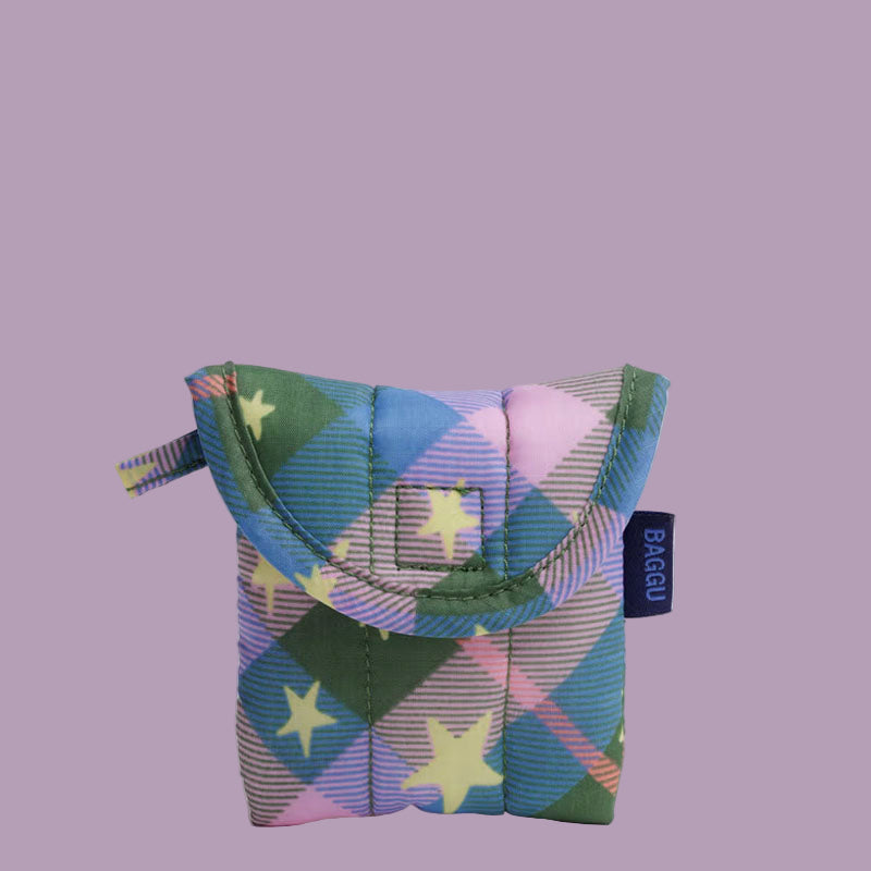 Baggu Puffy Earbuds Case - Green Star Plaid