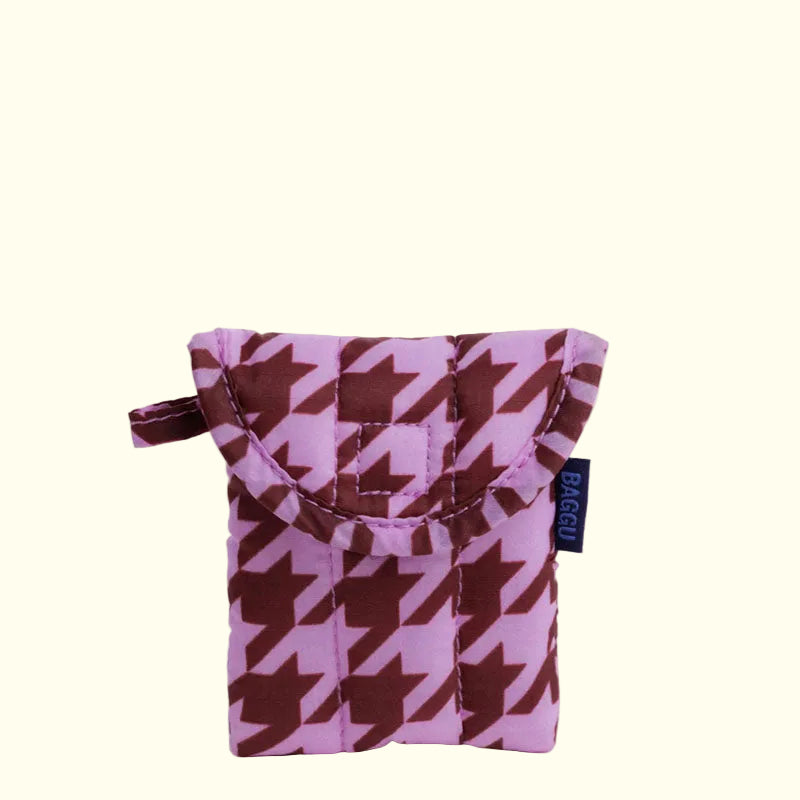 Baggu Puffy Earbuds Case Pink Houndstooth