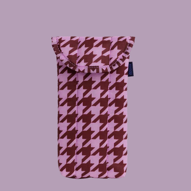 Baggu Puffy Glasses Sleeve Pink Houndstooth