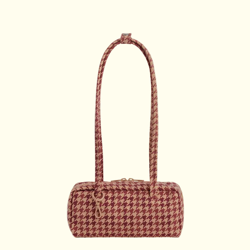 Baggu Small Nylon Bowler Bag Tan Houndstooth