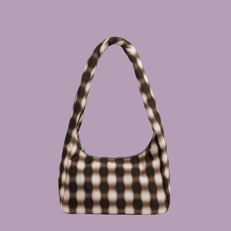 Baggu Small Nylon Meringue Bag Blurred Gingham Brown