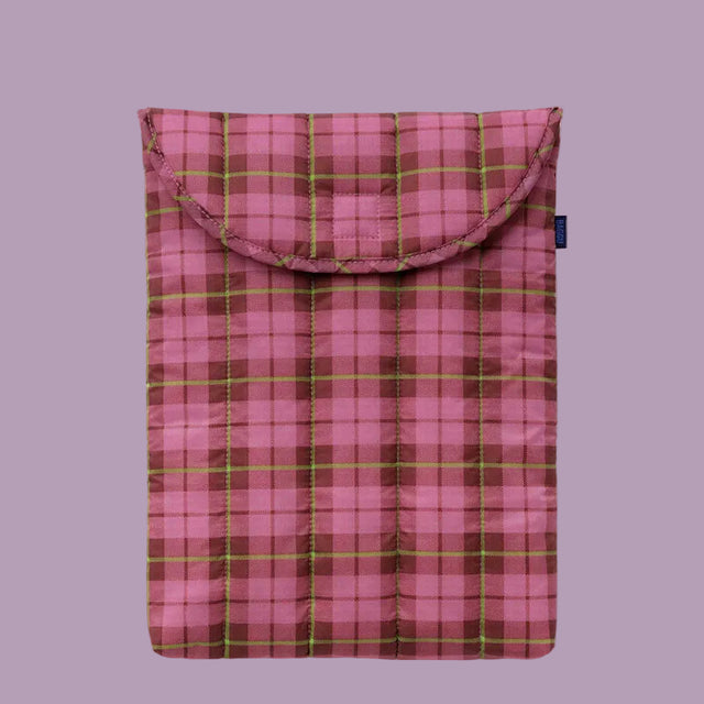 Baggu Puffy Laptop Bag - Azalea Pink Tartan