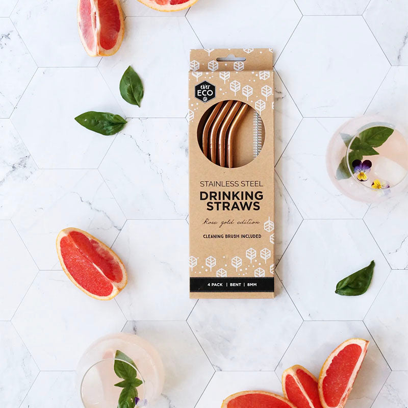 Ever Eco Rose Gold Straws (Bent) - 4 Pack
