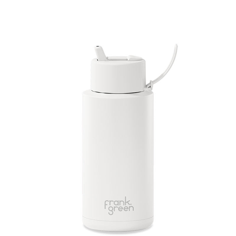 Frank Green Ceramic Reusable Bottle (1 litre) - Straw Lid Cloud White