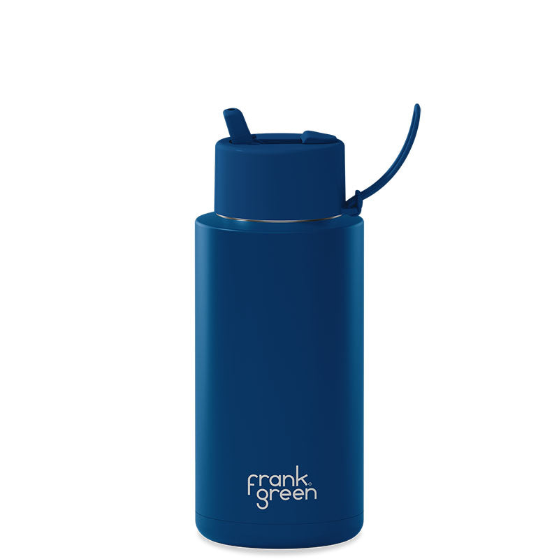 Frank Green Ceramic Reusable Bottle (1 litre) - Straw Lid Deep Ocean Blue