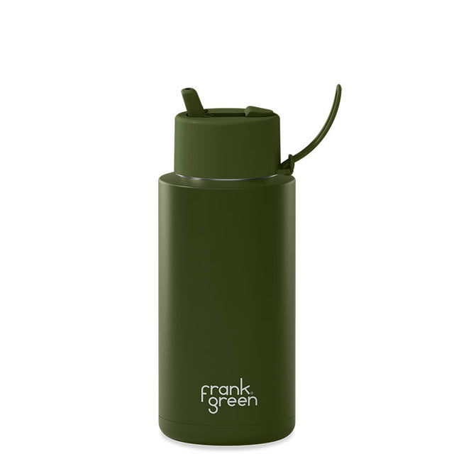 Frank Green Ceramic Reusable Bottle (1 litre) - Straw Lid Khaki