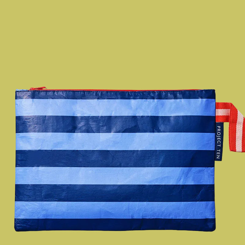 Project Ten Large Zip Pouch Blue Stripe