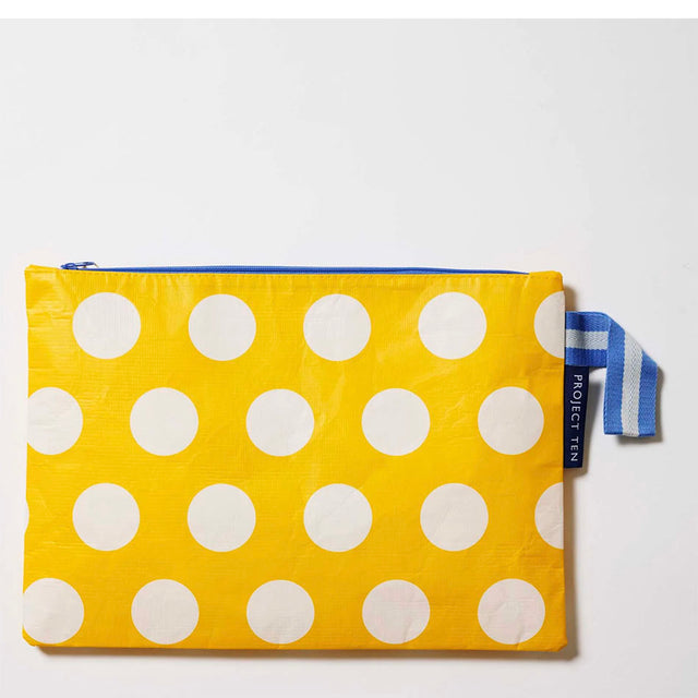 Project Ten Large Zip Pouch Yellow Polka Dot