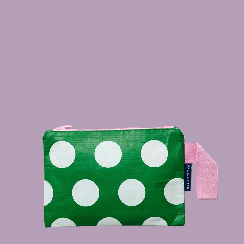 Project Ten Mini Zip Pouch Green Polka Dot