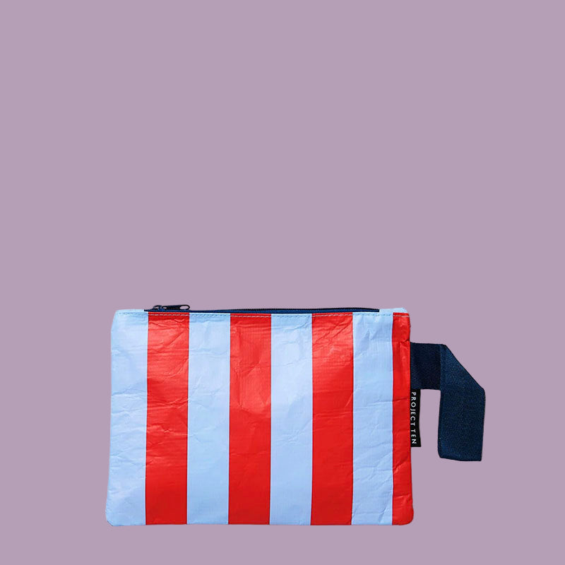 Project Ten Mini Zip Pouch Red + Blue Stripe