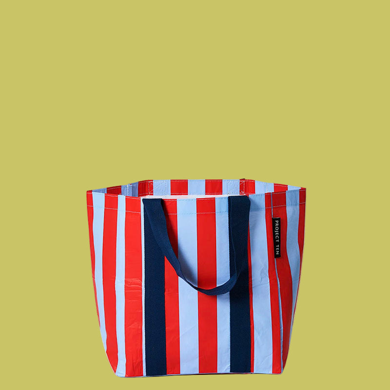 Project Ten Shopper Tote Blue Red Stripe