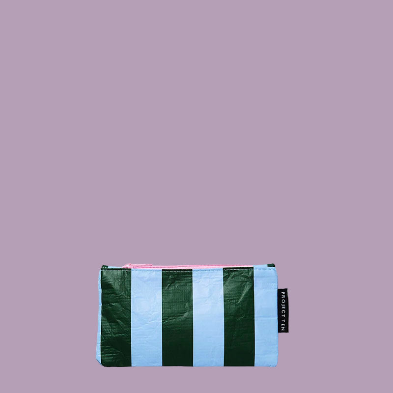Project Ten Tiny Zip Pouch Green Blue Stripe