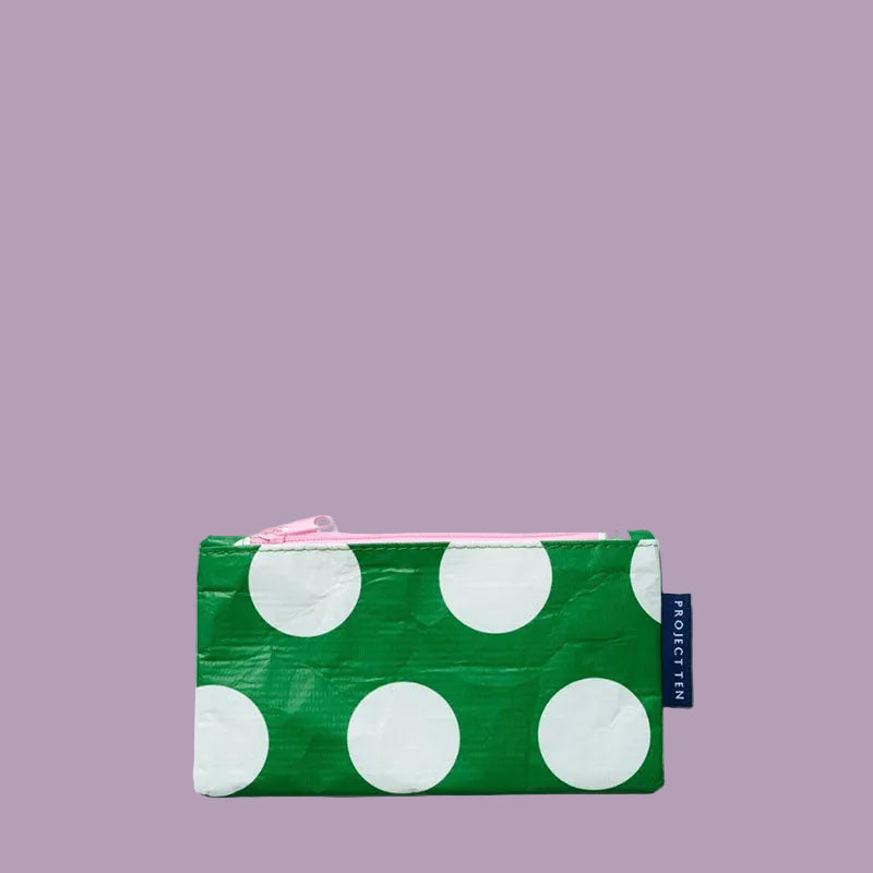 Project Ten Tiny Zip Pouch Green Polka Dot