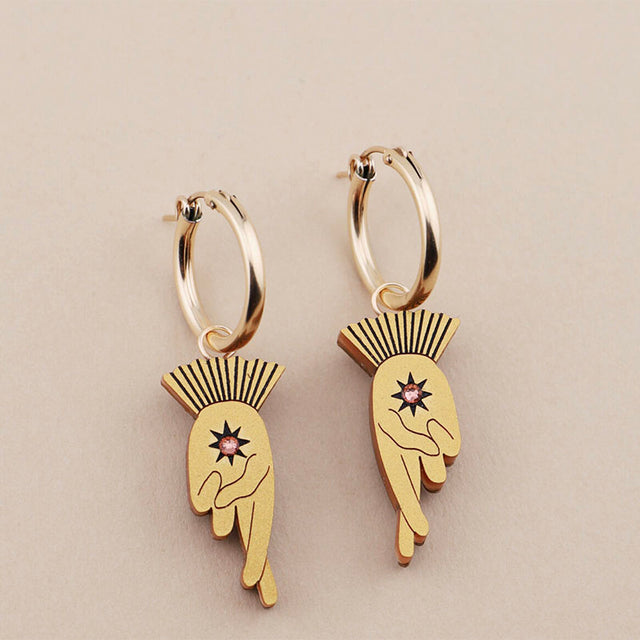 Wolf & Moon Fingers Crossed Hoop Earrings