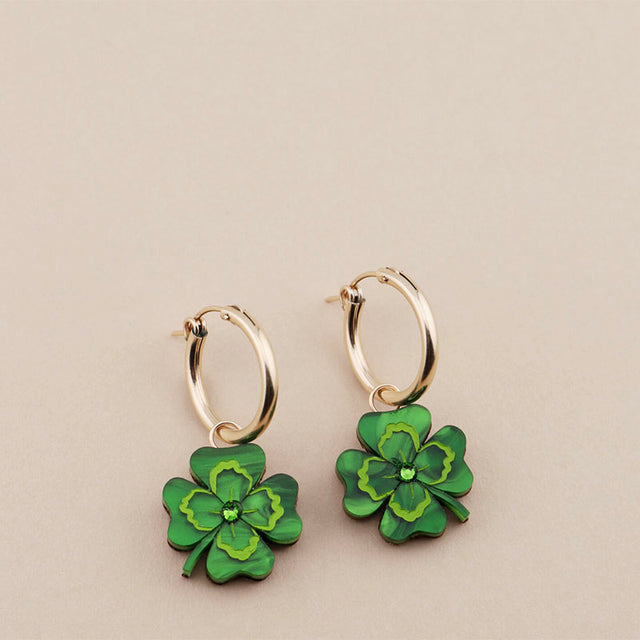 Wolf & Moon Four Leaf Clover Hoop Earrings