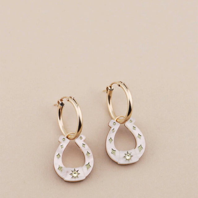 Wolf & Moon Horseshoe Hoop Earrings Cream