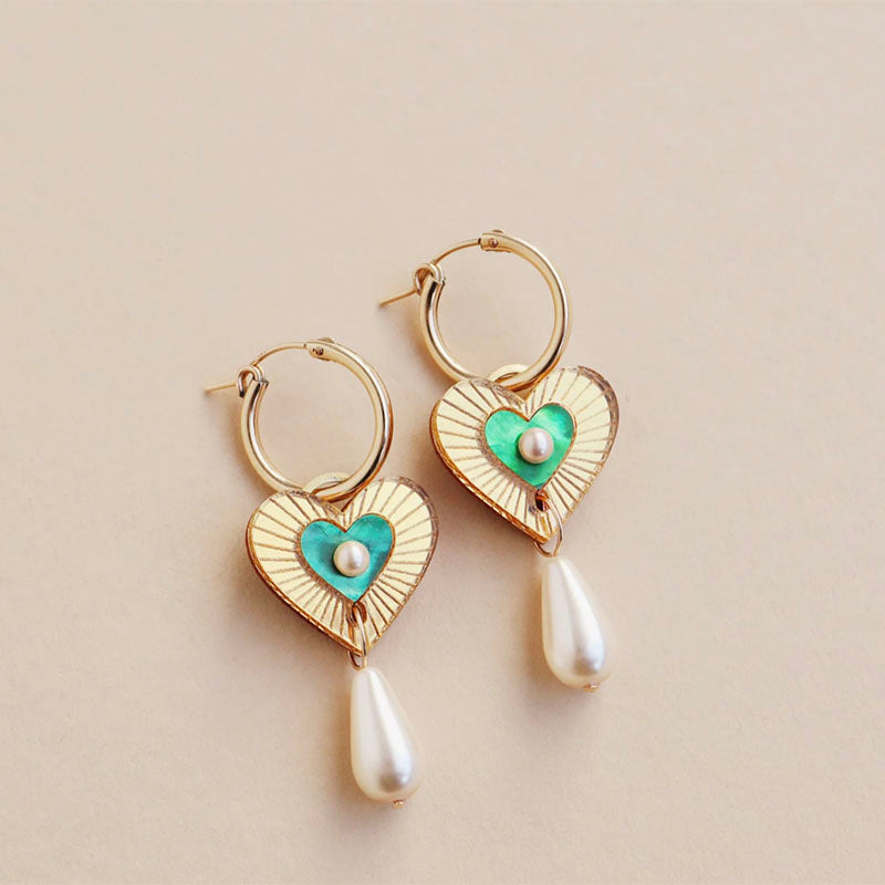 Wolf & Moon Robyn Drop Heart Hoops Emerald