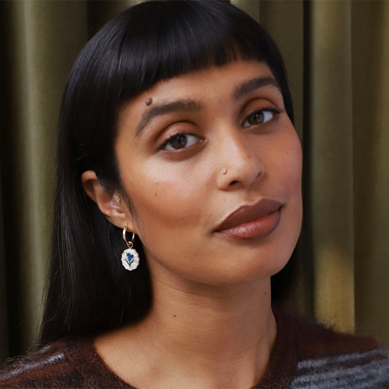 Wolf & Moon Forget Me Not & Clover Charm Hoop Earrings Geelong
