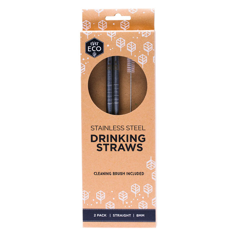 Ever Eco Stainless Steel Straws (Straight) - 2 Pack + brush - Natural Supply Co