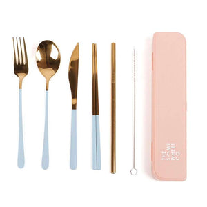 The Somewhere Co Take Me Away Cutlery Kit - gold with blue handle