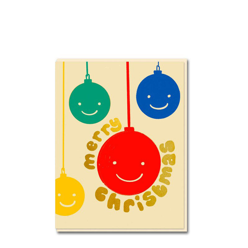 1973 Emma Cooter Christmas Card - Smiling Baubles