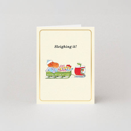 Studio Boketto Sleighing It Gold Foil Mini Christmas Card