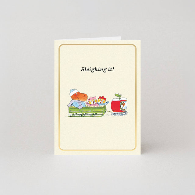Studio Boketto Sleighing It Gold Foil Mini Christmas Card