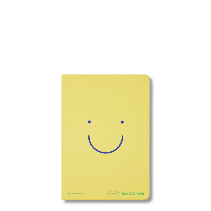 Any Day Now Open Bound Notebook Dot Grid A5 Butter Yellow Smiley 