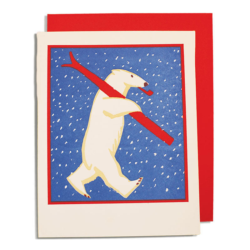 Archivist Gallery Christmas Skiing Polar Bear Card - Pack of 5