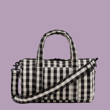 BAGGU Nylon Duffle Bag Black Cream Gingham