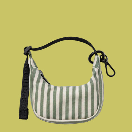 Baggu Crescent Bag Charm Sage Stripe