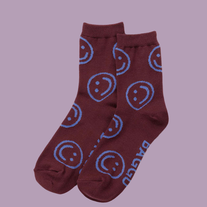 Baggu Crew Socks - Mahogany Happy