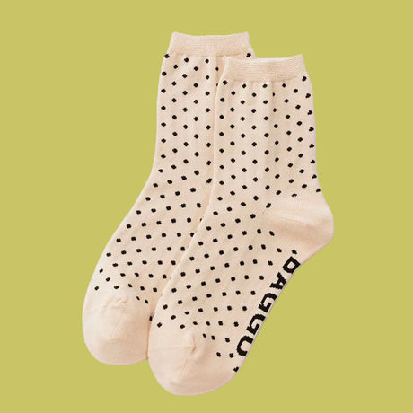 Baggu Crew Socks Cream Black Polka Dot