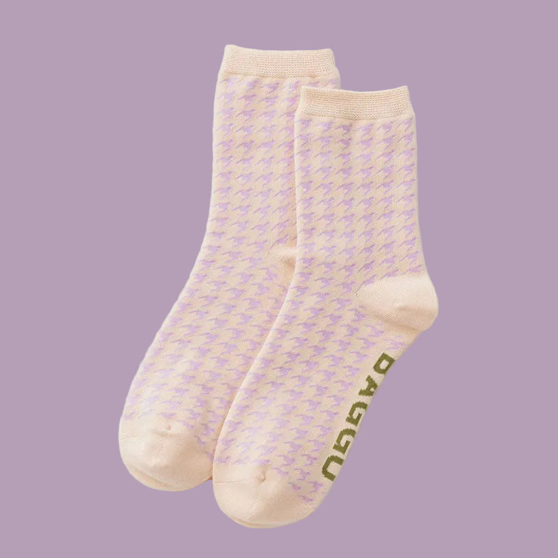 Baggu Crew Socks Pink Houndstooth