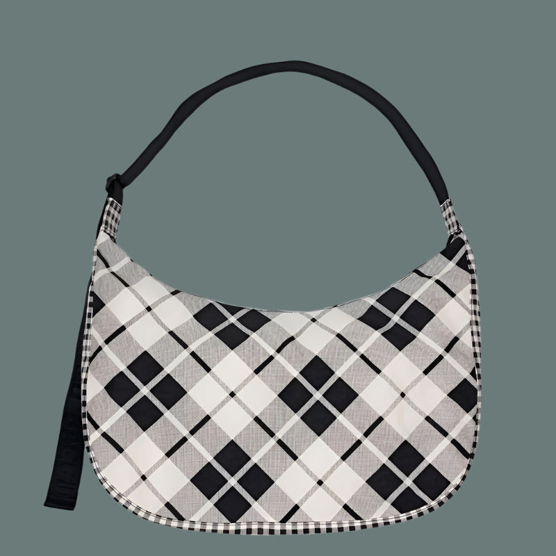 Baggu Large Nylon Crescent Bag Mixed Plaid