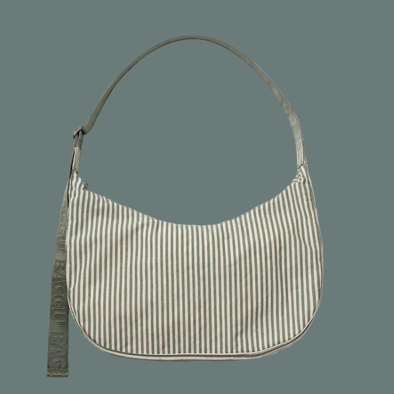 Baggu Large Nylon Crescent Bag Sage Stripe